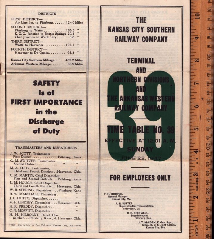 Kansas City Southern Terminal and Northern Divisions 1947