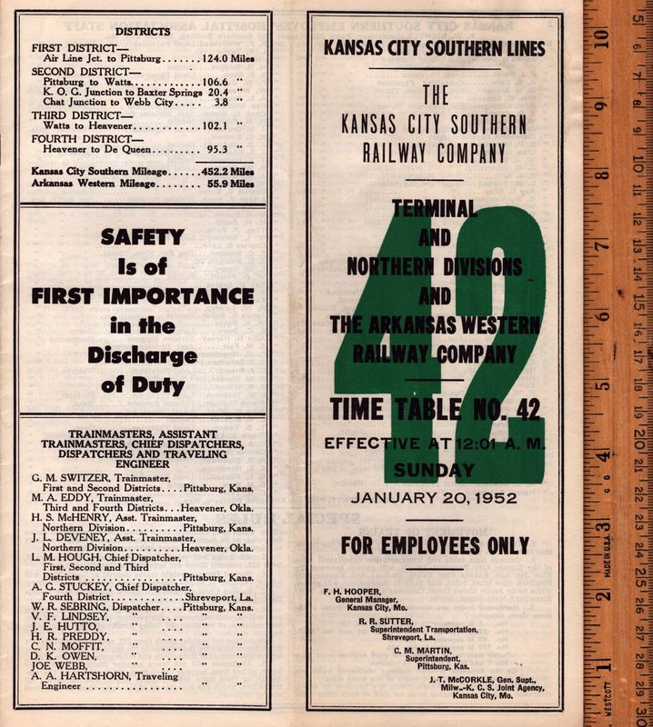Kansas City Southern Terminal and Northern Divisions 1952