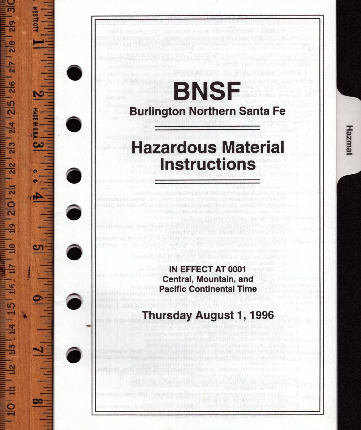 Burlington Northern Santa Fe Hazardous Material Instructions 1996