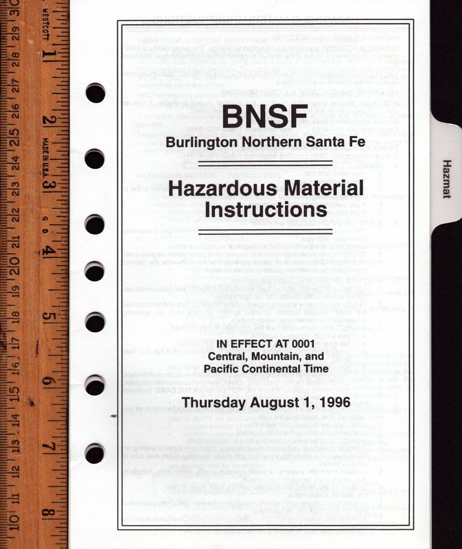 Burlington Northern Santa Fe Hazardous Material Instructions 1996