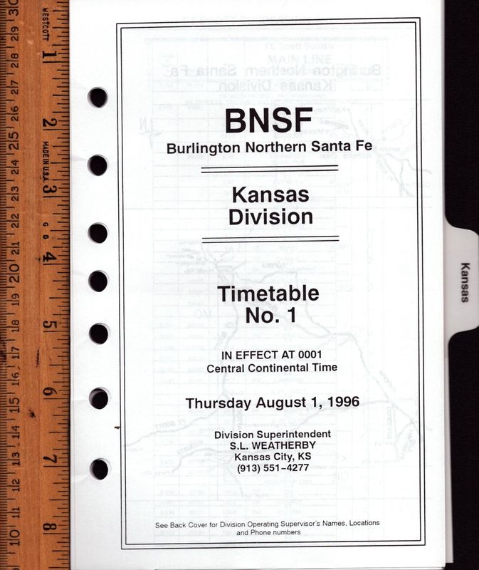 Burlington Northern Santa Fe Kansas Division 1996