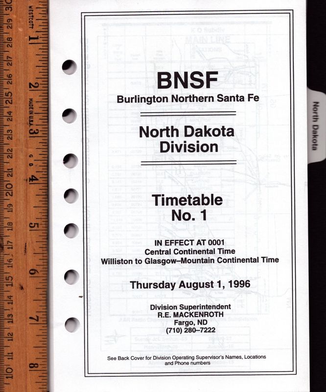 Burlington Northern Santa Fe North Dakota Division 1996