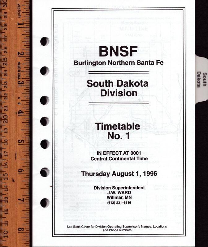 Burlington Northern Santa Fe South Dakota Division 1996