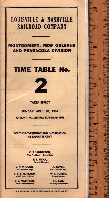 Louisville & Nashville Montgomery, New Orleans and Pensacola Division 1967