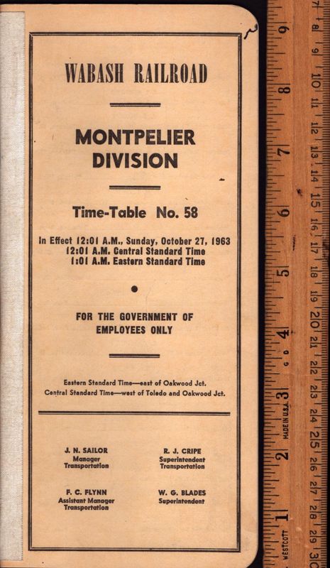 Wabash Montpelier Division 1963