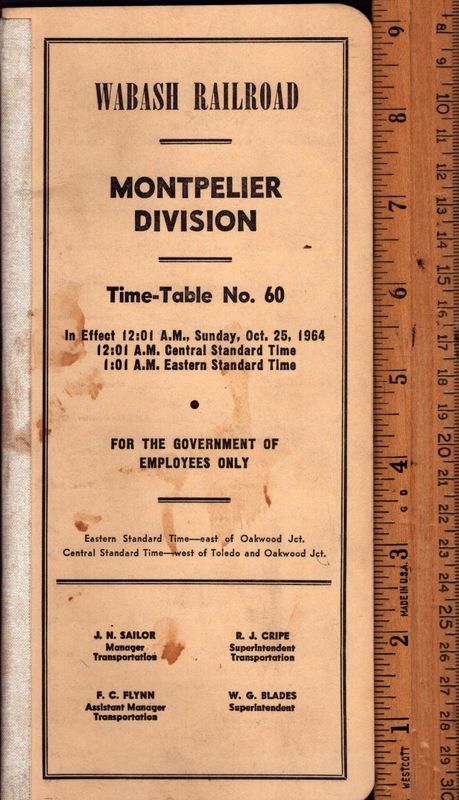 Wabash Montpelier Division 1964