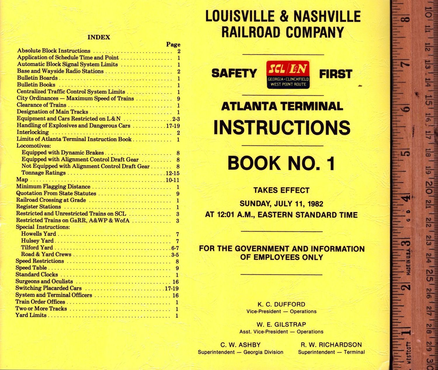 Louisville & Nashville Atlanta Terminal Instructions 1982