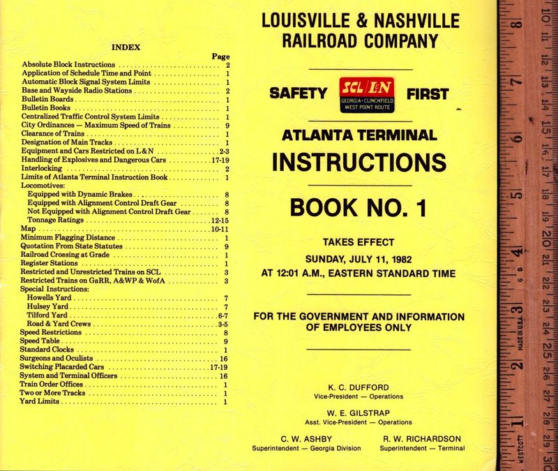 Louisville & Nashville Atlanta Terminal Instructions 1982