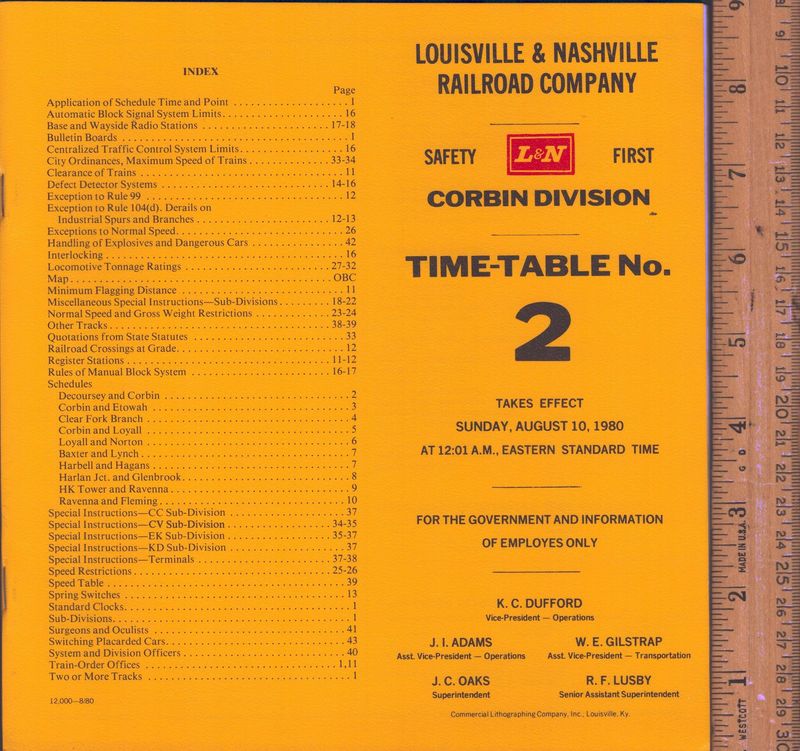 Louisville & Nashville Corbin Division 1980