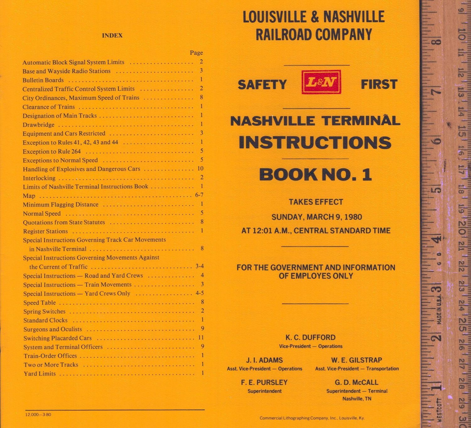 Louisville & Nashville Nashville Terminal Instructions 1980