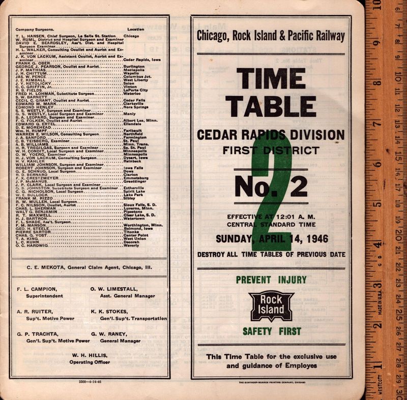 Rock Island Cedar Rapids Division 1946