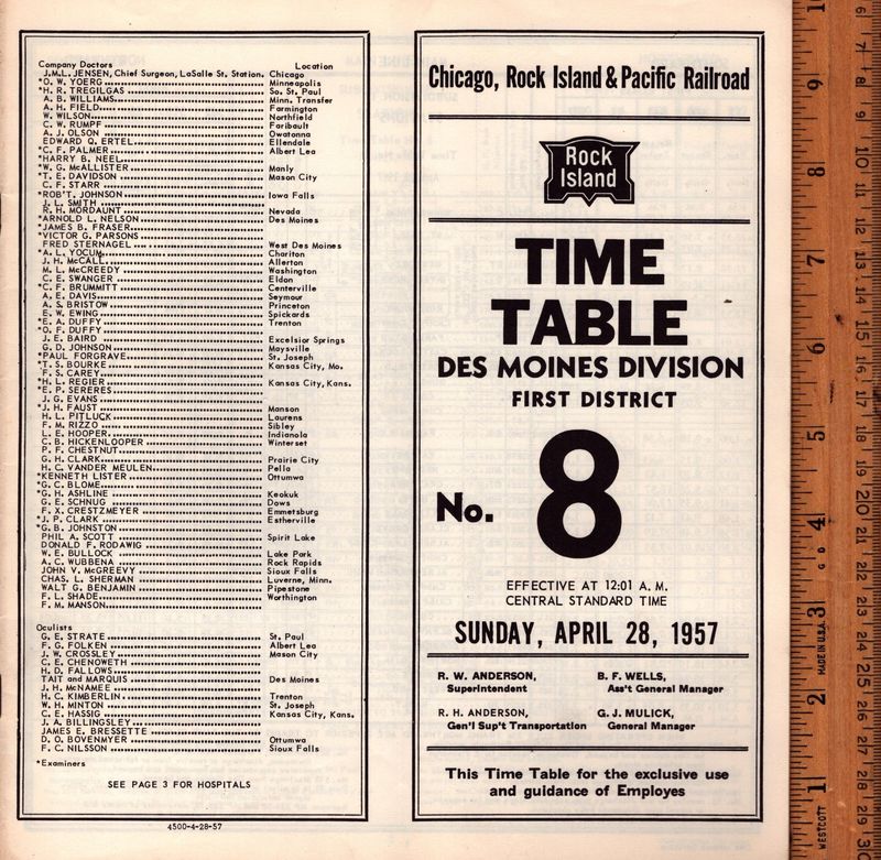 Rock Island Des Moines Division 1957