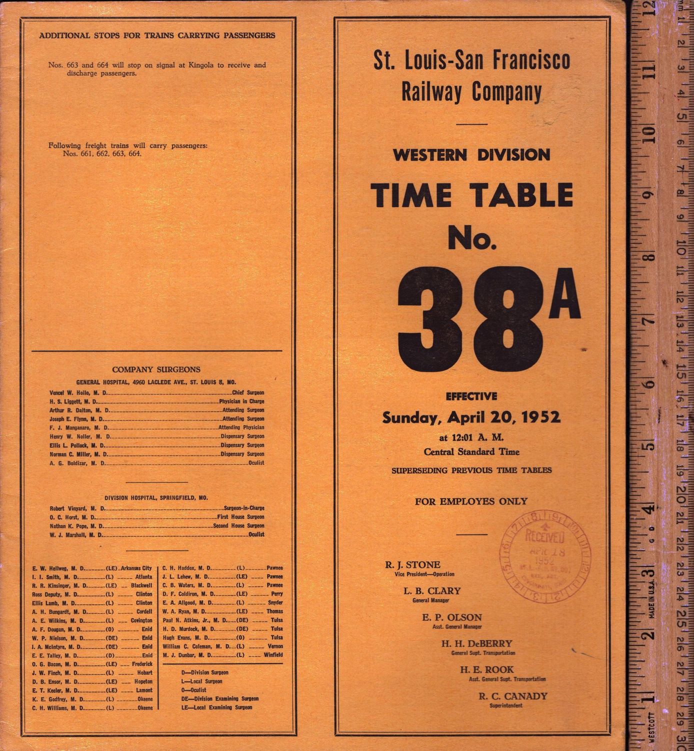 St. Louis-San Francisco Western Division 1952