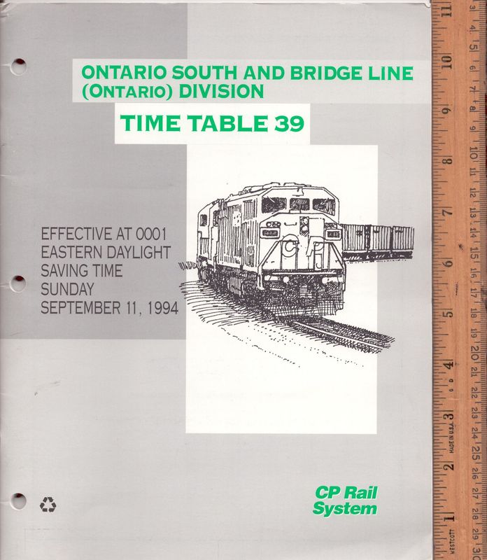 CP Rail Ontario South and Bridge Line (Ontario) Division 1997