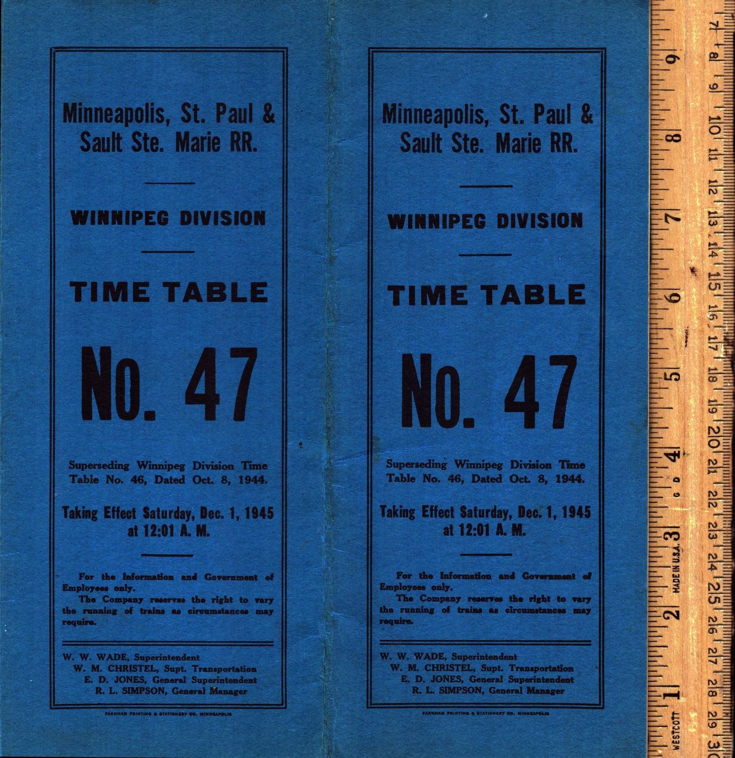 Minneapolis, St. Paul & Sault Ste. Marie Winnipeg Division 1945
