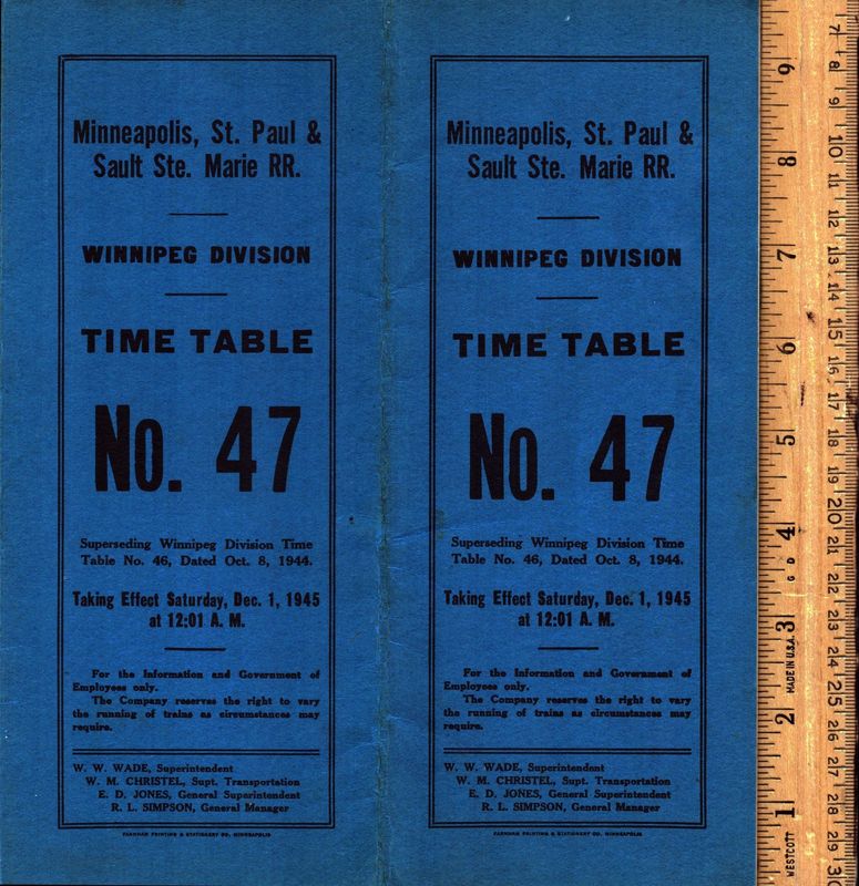 Minneapolis, St. Paul & Sault Ste. Marie Winnipeg Division 1945