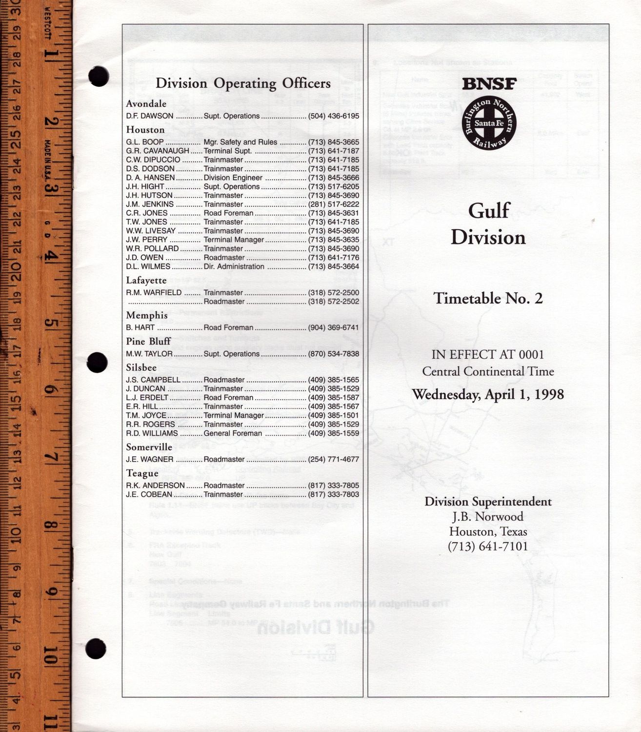Burlington Northern Santa Fe Gulf Division 1998