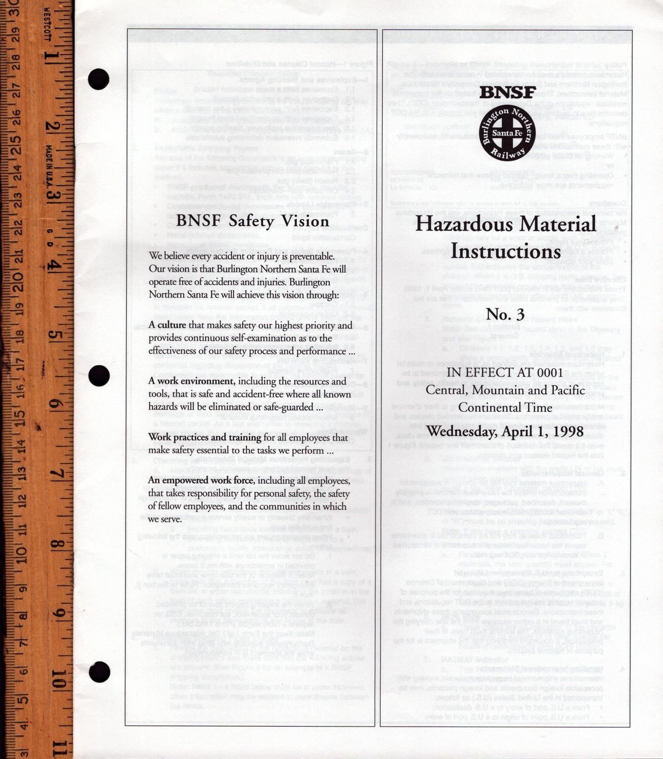 Burlington Northern Santa Fe Hazardous Material Instructions 1998 Burlington Northern Santa Fe Hazardous Material Instructions 1998