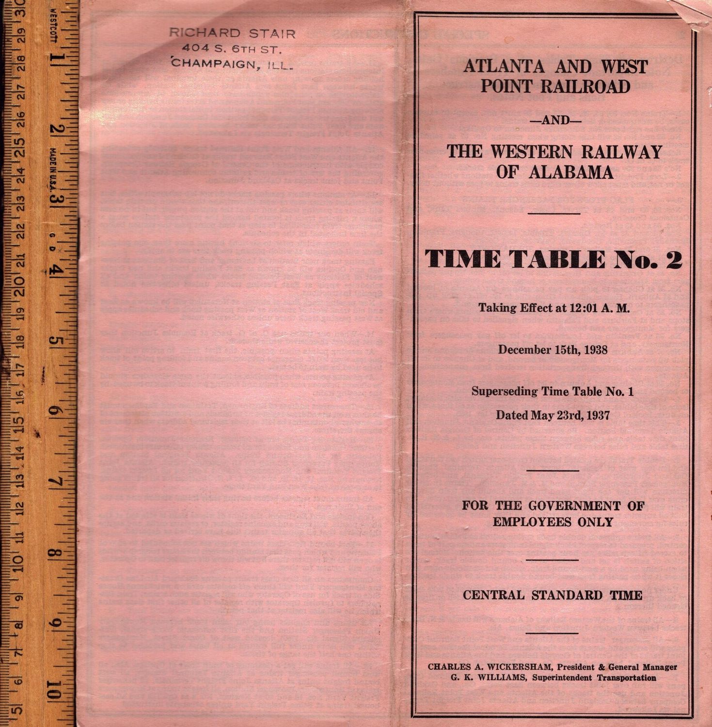 Atlanta and West Point Railroad and The Western Railway of Alabama 1937