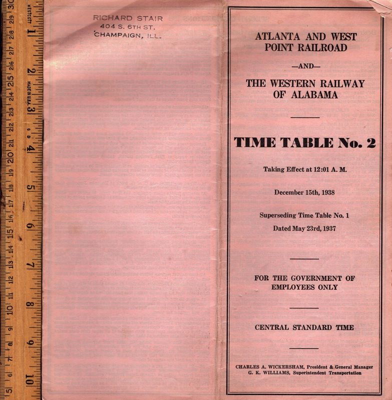 Atlanta and West Point Railroad and The Western Railway of Alabama 1937