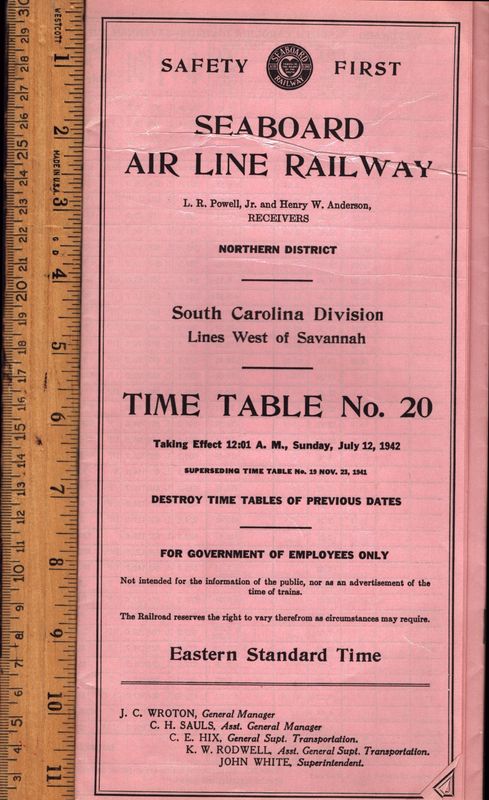 Seaboard Air Line South Carolina Division 1942