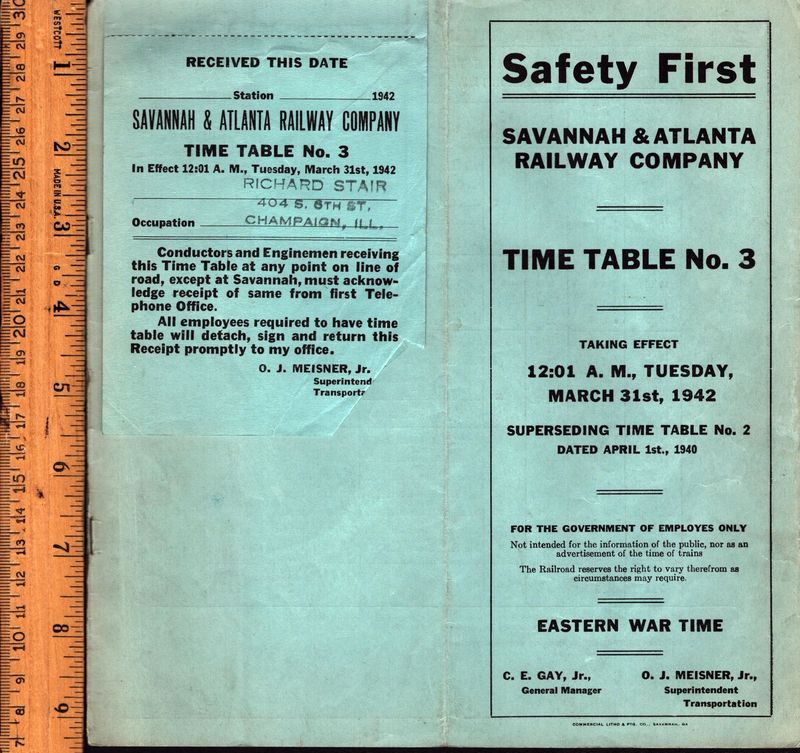 Savannah & Atlanta Railway 1942
