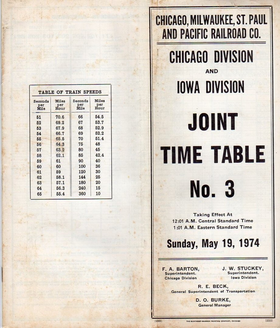Milwaukee Road Chicago and Iowa Divisions 1974