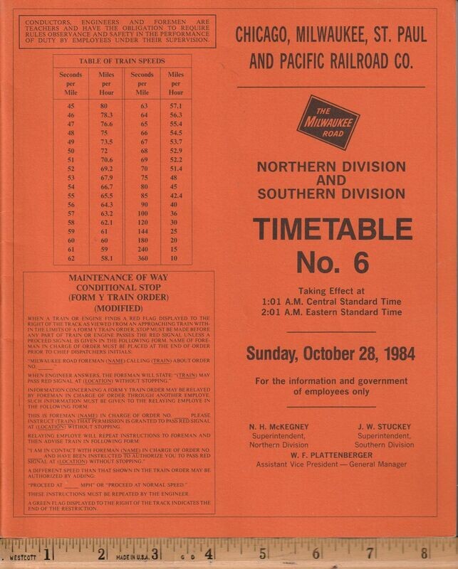 Milwaukee Road Northern and Southern Divisions 1984