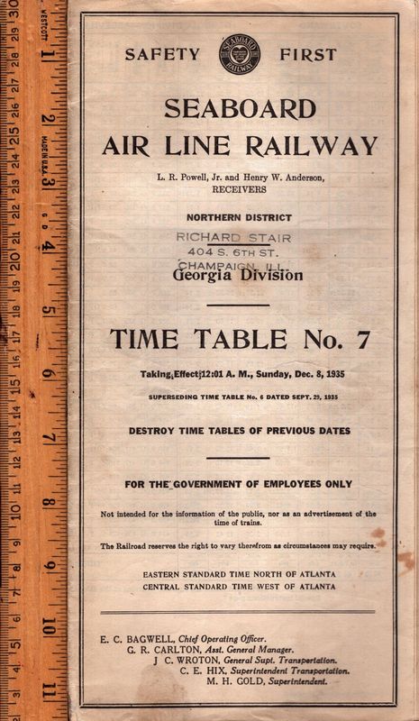 Seaboard Air Line Georgia Division 1935