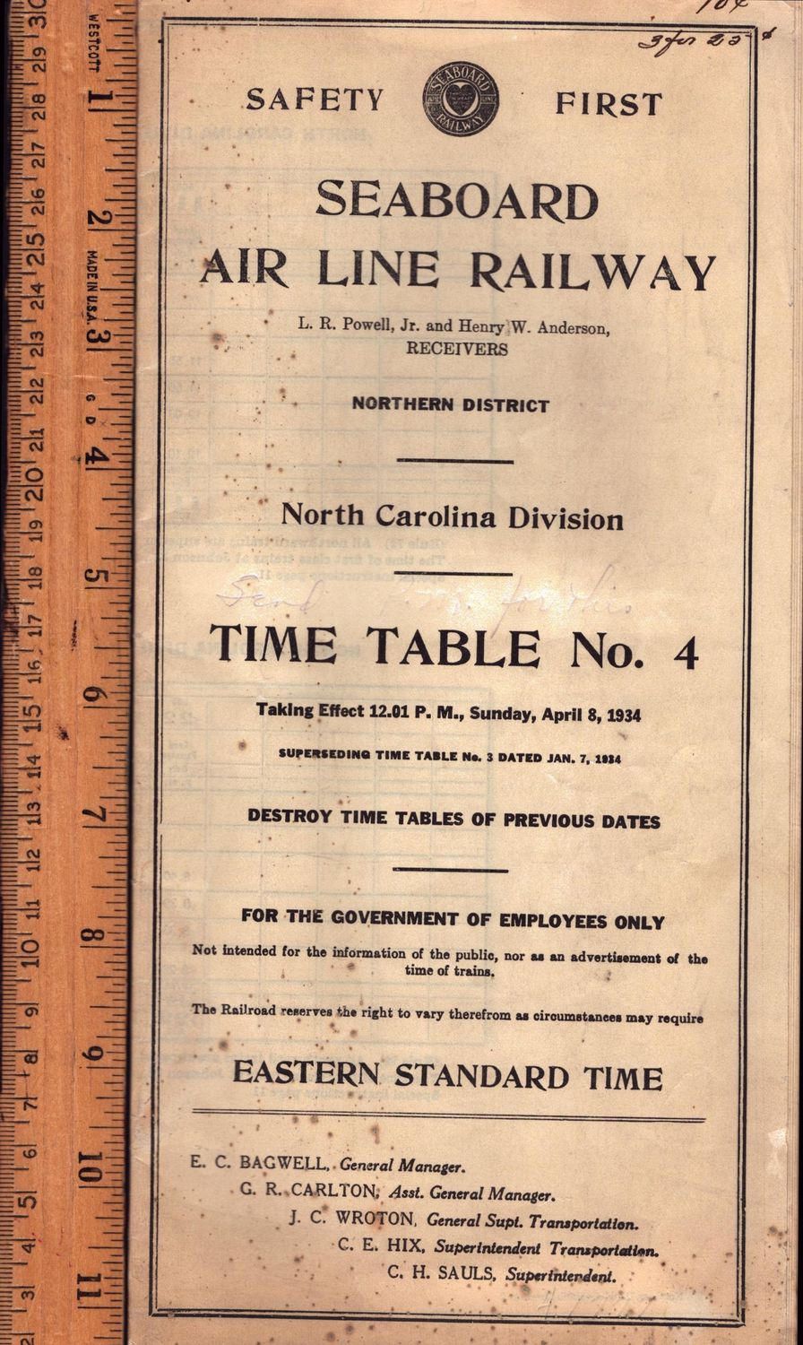 Seaboard Air Line North Carolina Division 1934