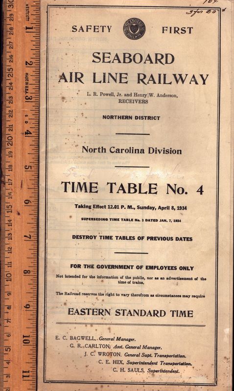 Seaboard Air Line North Carolina Division 1934