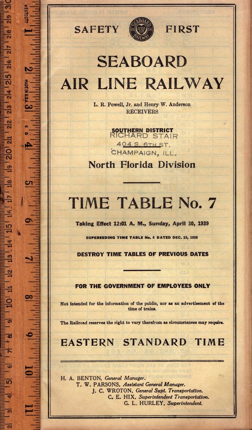 Seaboard Air Line North Florida Division 1939