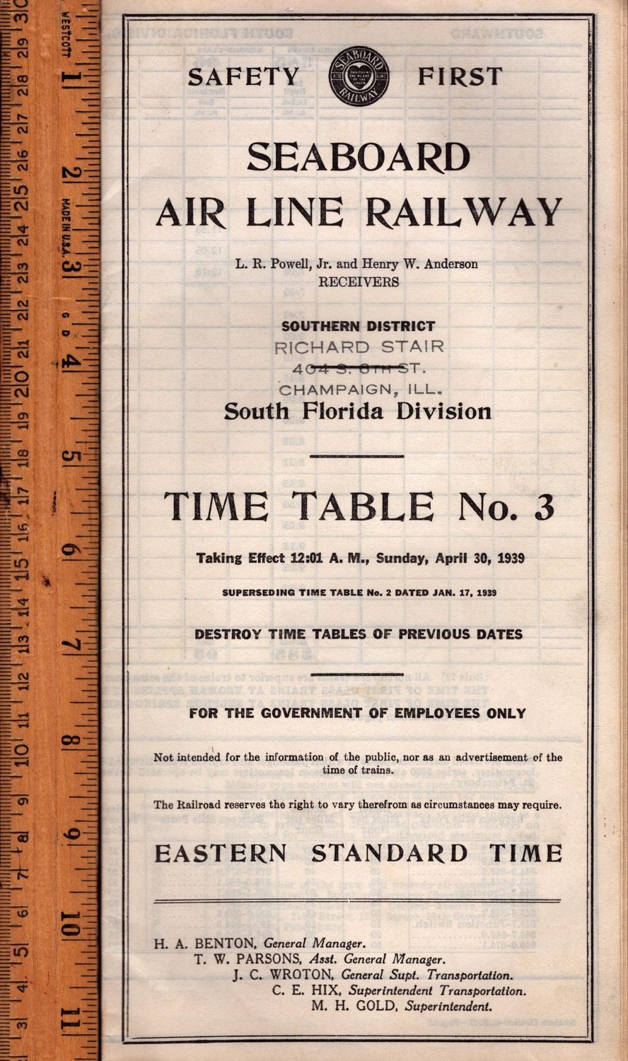 Seaboard Air Line South Florida Division 1939