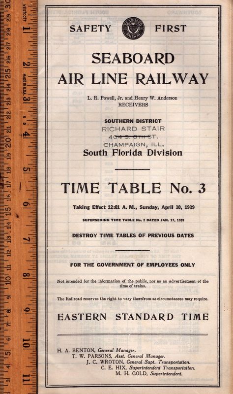 Seaboard Air Line South Florida Division 1939