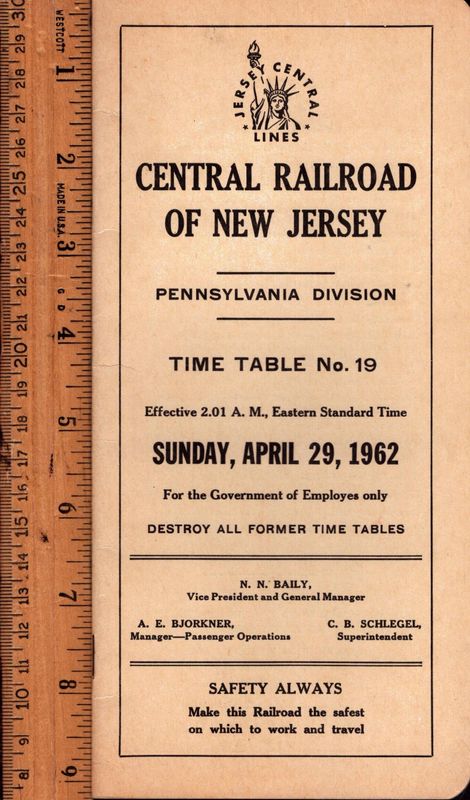 Central Railroad of New Jersey Pennsylvania Division 1962