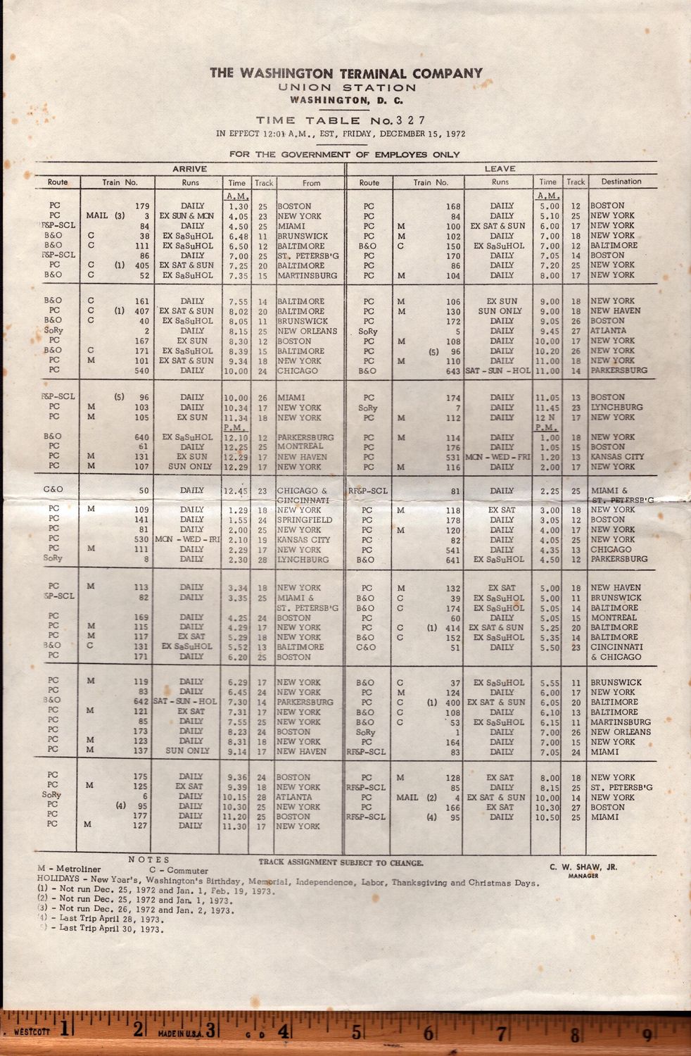 Washington Terminal Company 1972