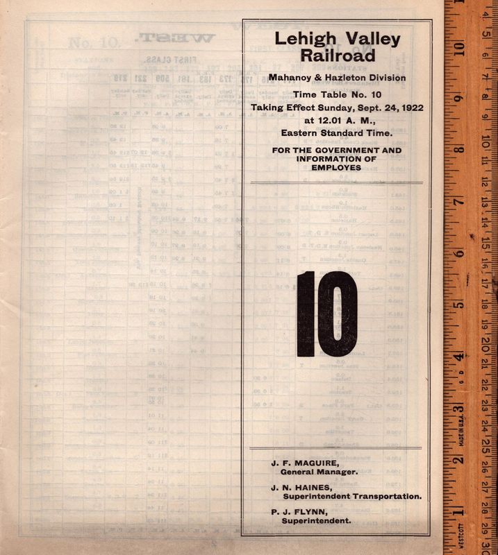 Lehigh Valley Mahanoy & Hazelton 1922