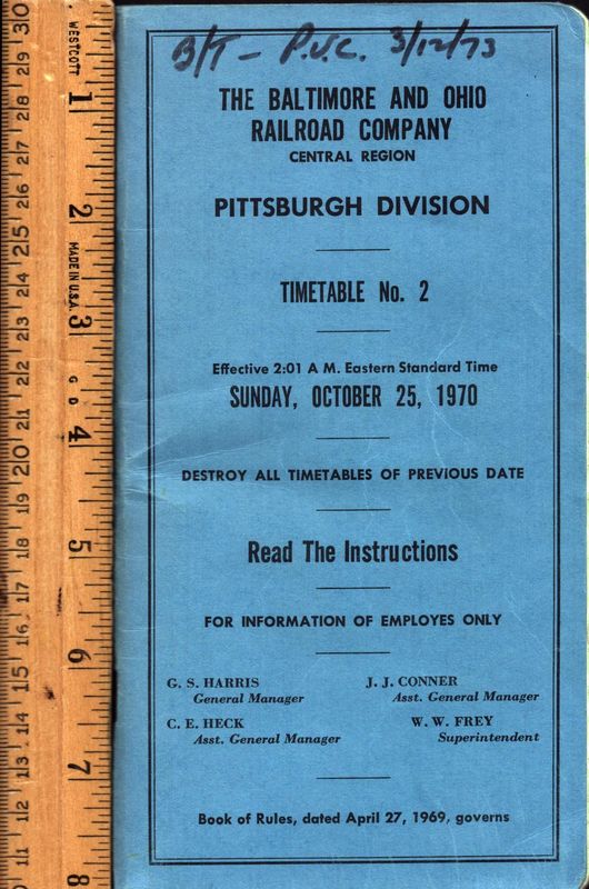 Baltimore & Ohio Pittsburgh Division 1970