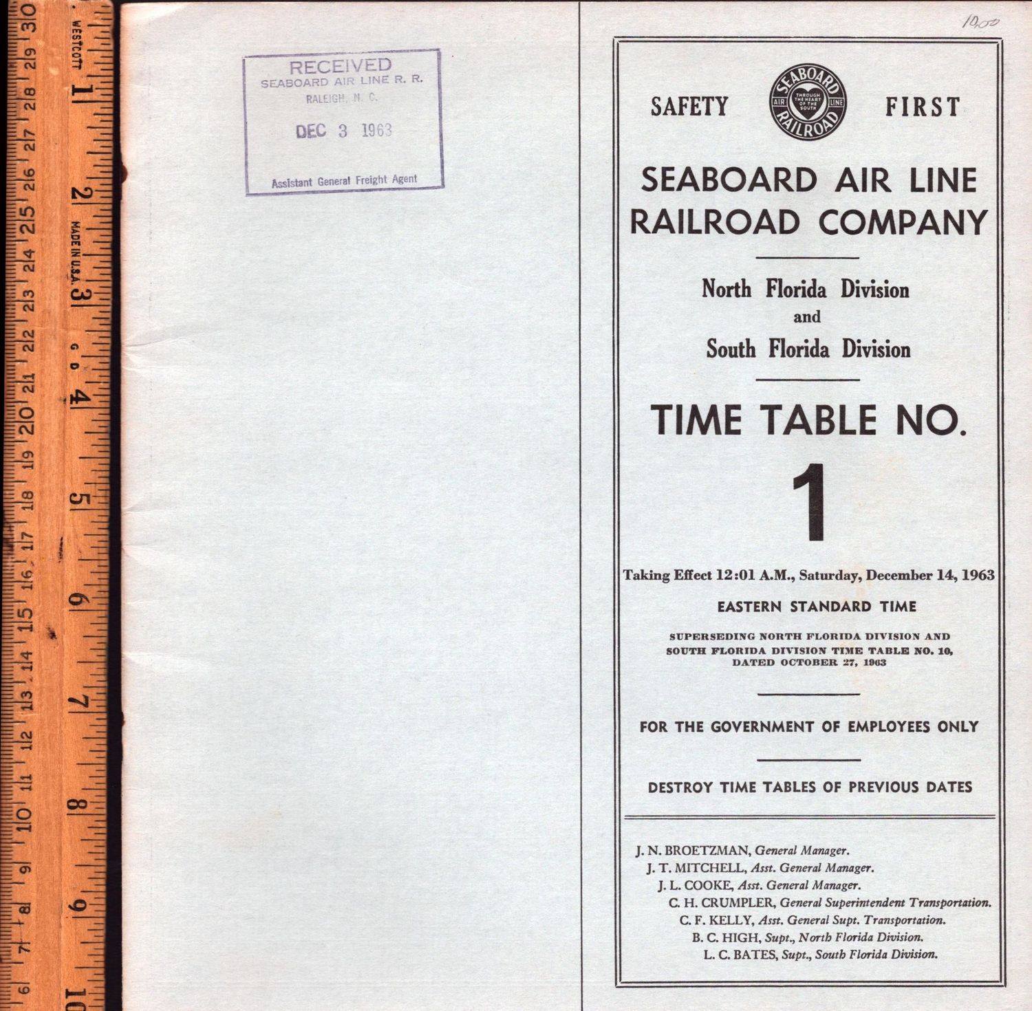 Seaboard Air Line North Florida & South Florida Divisions 1963