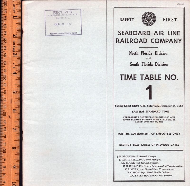 Seaboard Air Line North Florida & South Florida Divisions 1963