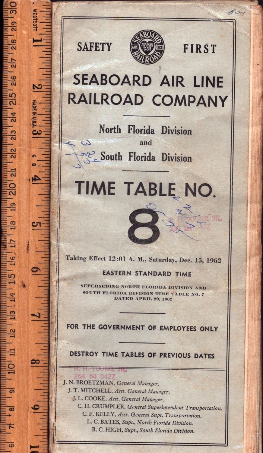 Seaboard Air Line North Florida & South Florida Divisions 1962