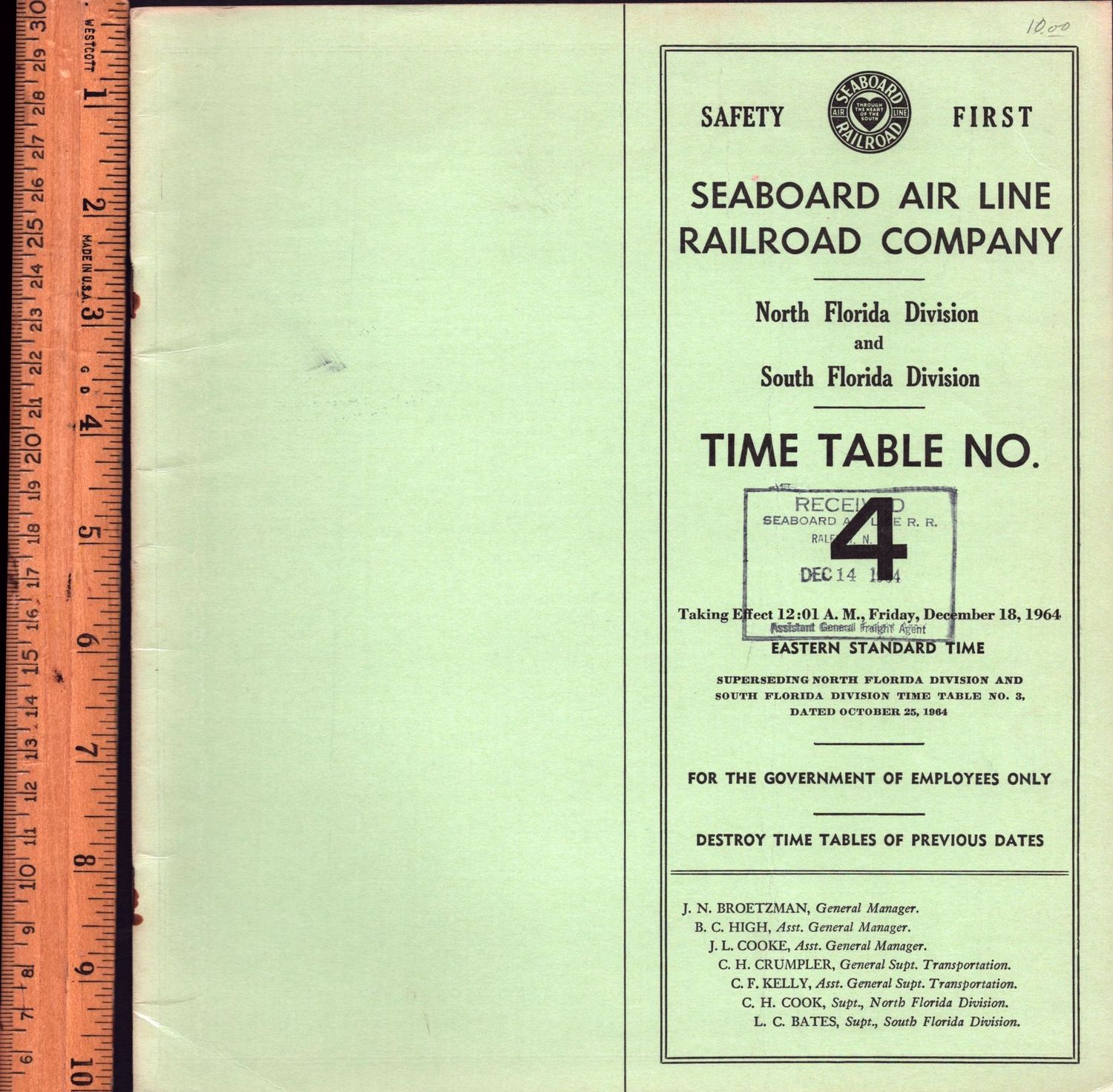 Seaboard Air Line North Florida & South Florida Divisions 1964