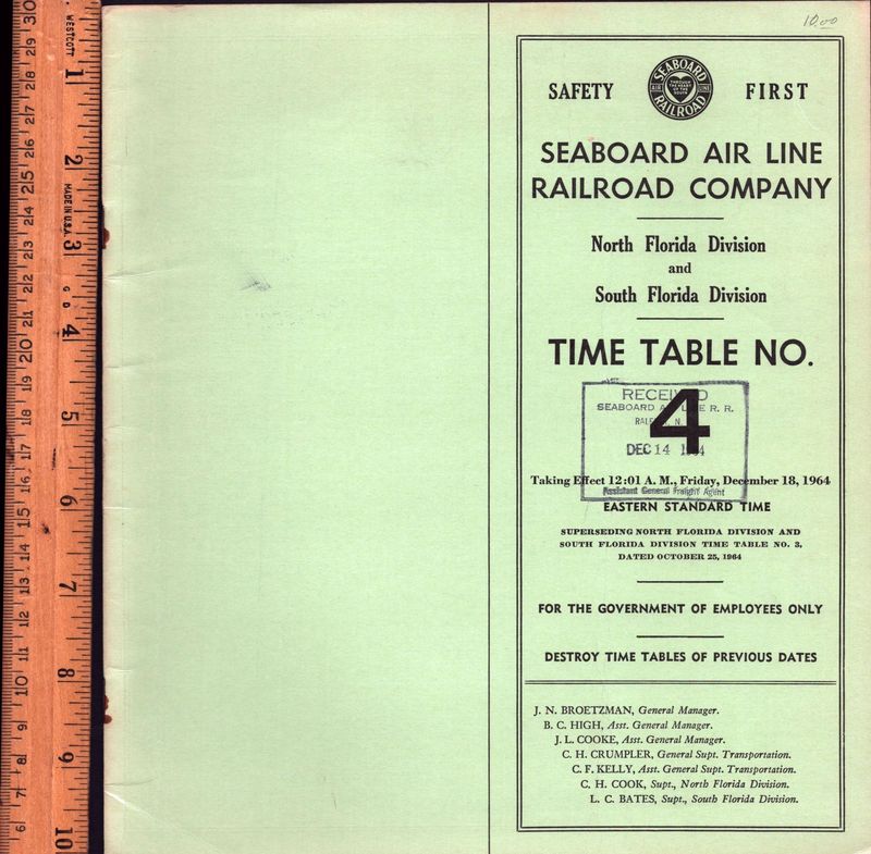 Seaboard Air Line North Florida & South Florida Divisions 1964