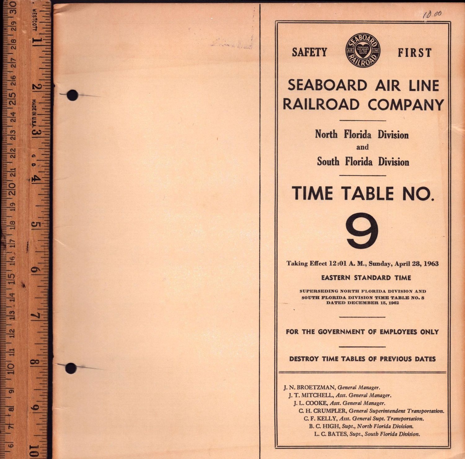 Seaboard Air Line North Florida & South Florida Divisions 1963