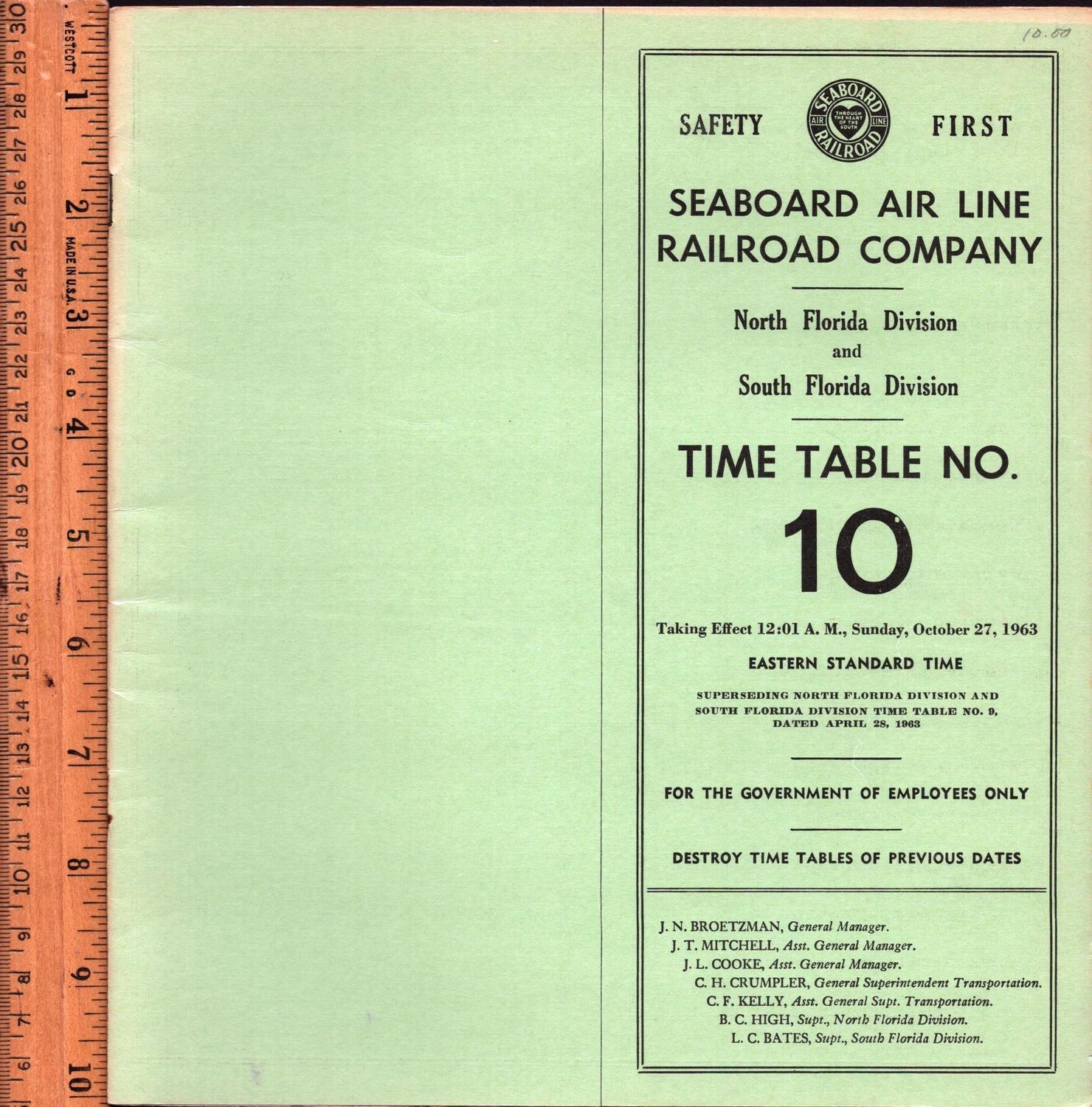 Seaboard Air Line North Florida & South Florida Divisions 1963