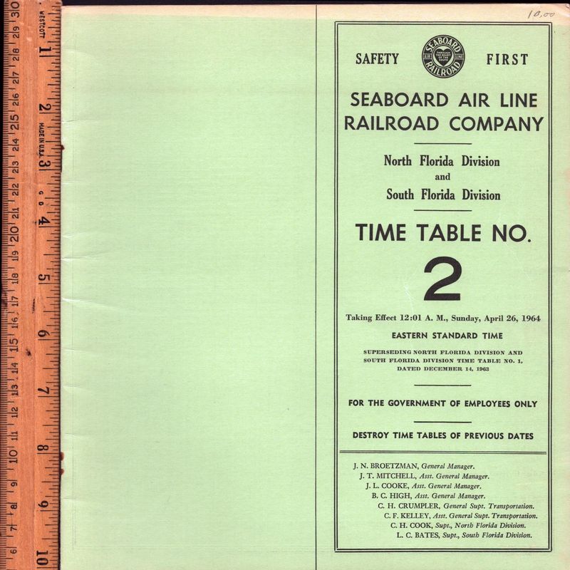 Seaboard Air Line North Florida & South Florida Divisions 1964