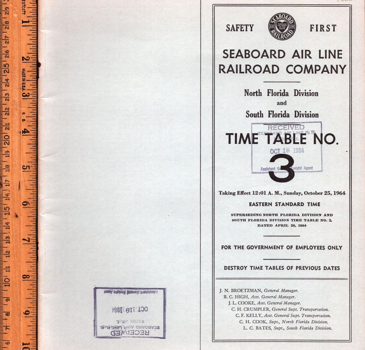Seaboard Air Line North Florida & South Florida Divisions 1964