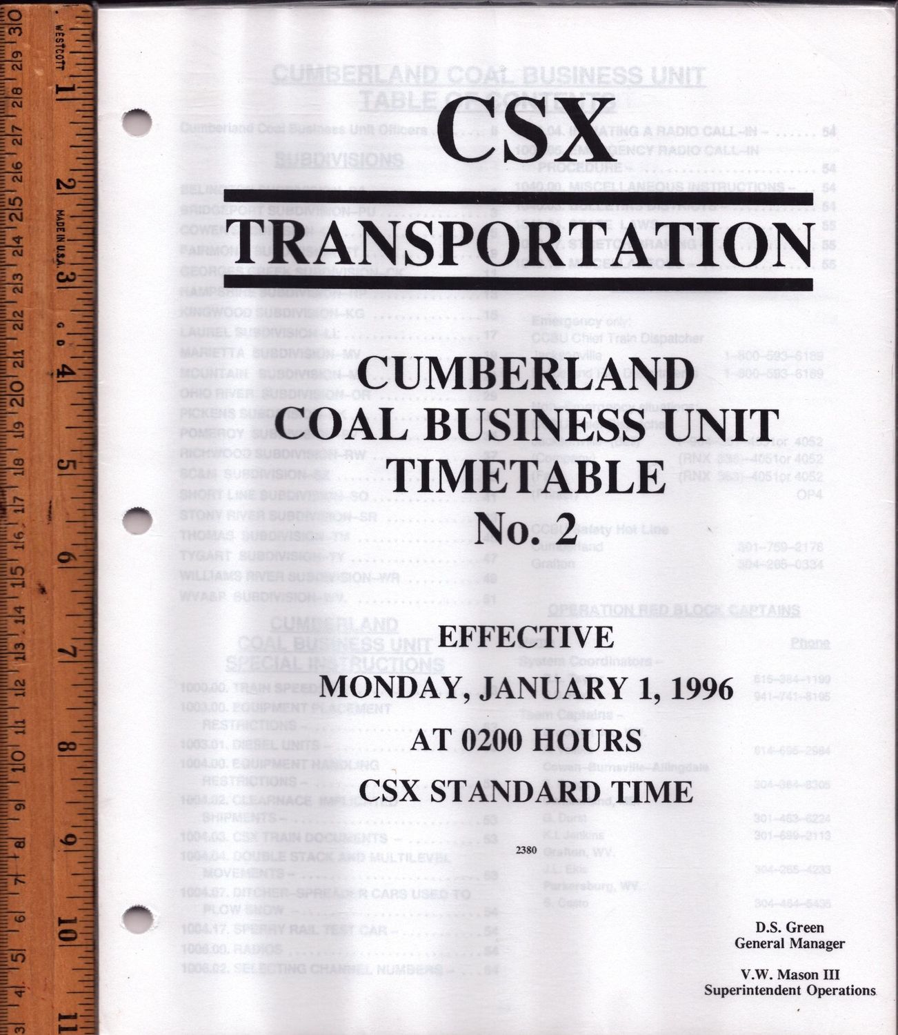 CSX Cumberland Coal Business Unit 1996