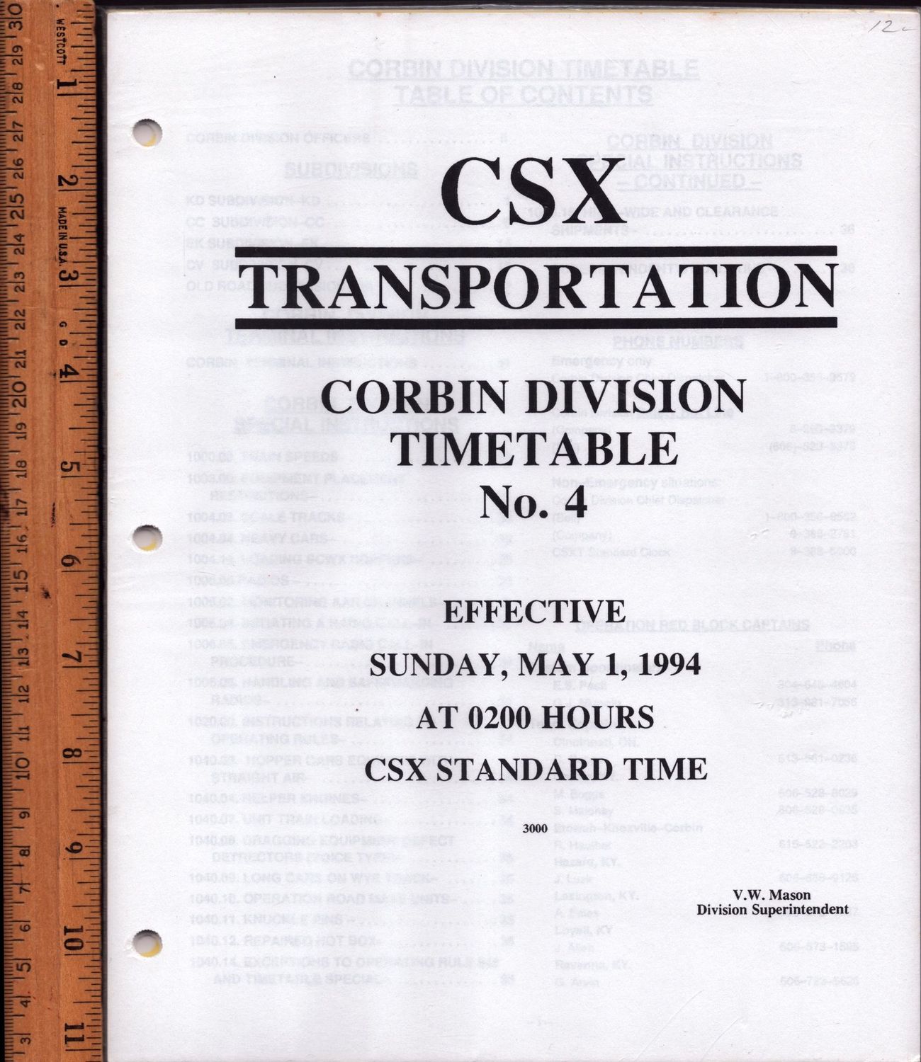 CSX Corbin Division 1994