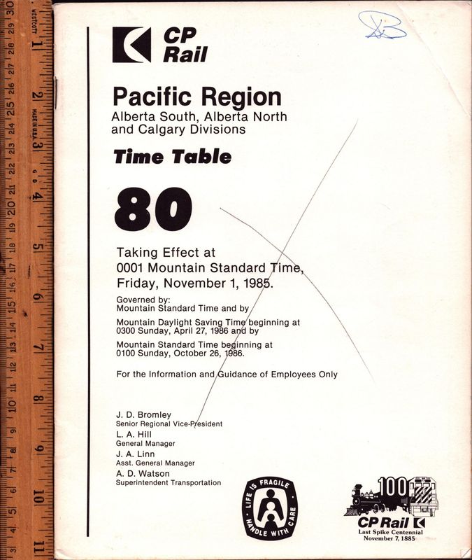 CP Rail Alberta South, Alberta North and Calgary Divisions 1985